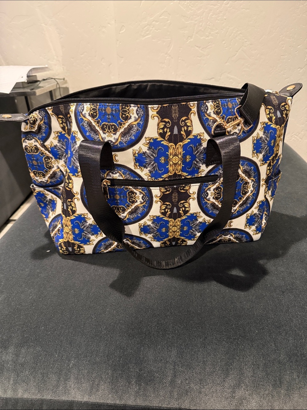 Alice + Olivia Blue, Black and Gold Patterned Tote